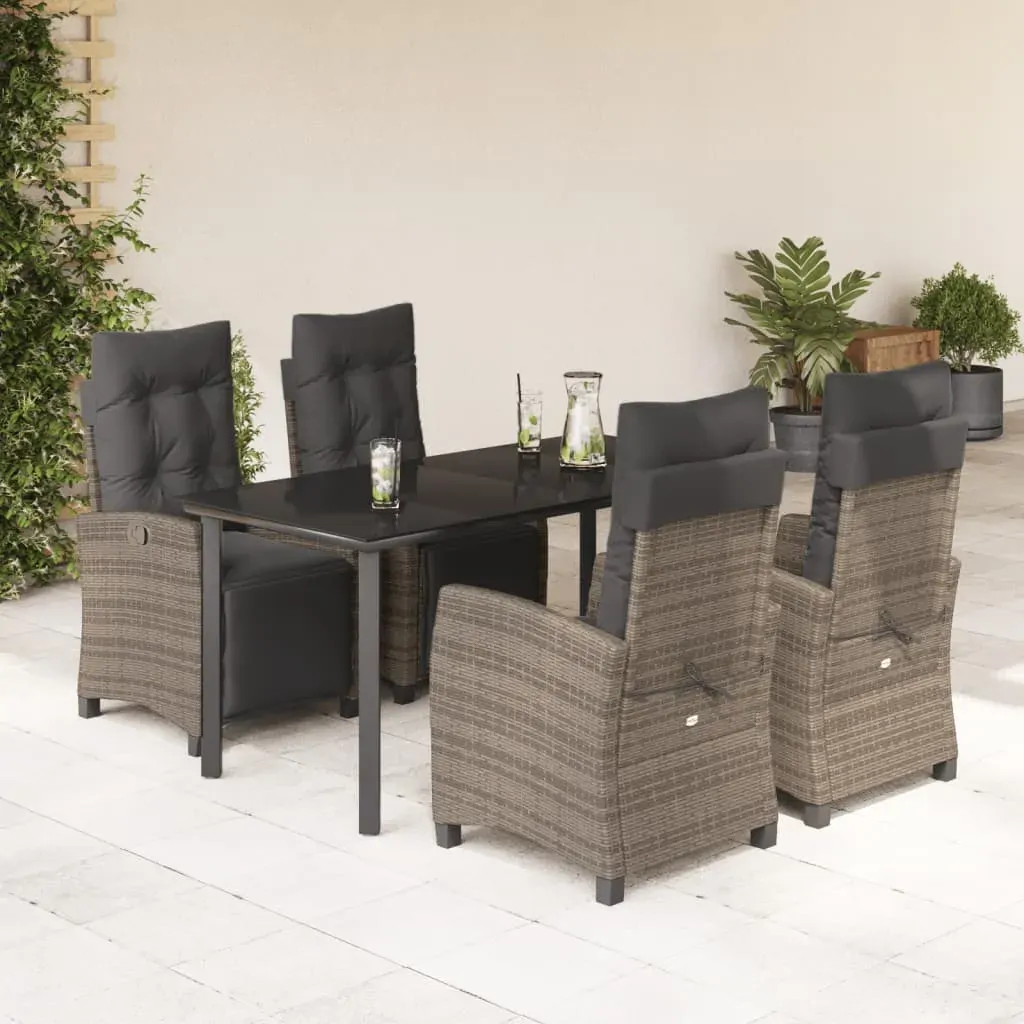 5 Piece Garden Dining Set with Cushions Grey Poly Rattan 5 Piece Garden Dining Set with Cushions Grey Poly Rattan