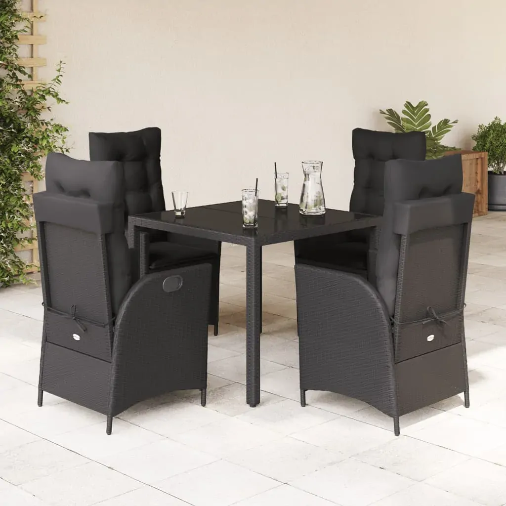 5 Piece Garden Dining Set with Cushions Black Poly Rattan 5 Piece Garden Dining Set with Cushions Black Poly Rattan