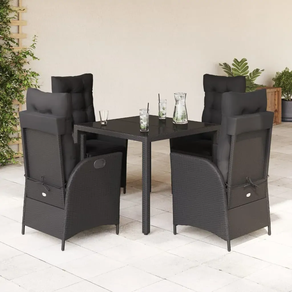 5 Piece Garden Dining Set with Cushions Black Poly Rattan 5 Piece Garden Dining Set with Cushions Black Poly Rattan
