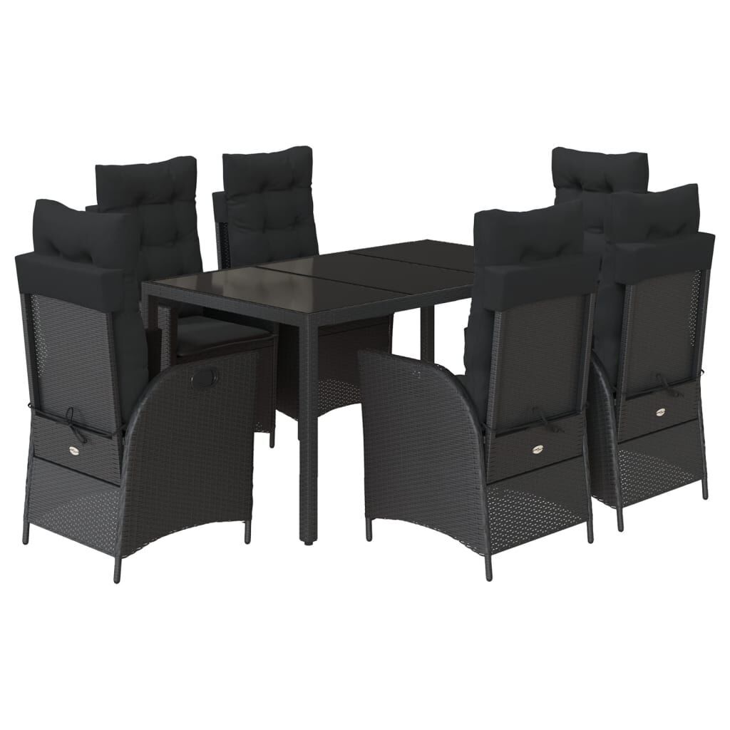 7 Piece Garden Dining Set with Cushions Black Poly Rattan 7 Piece Garden Dining Set with Cushions Black Poly Rattan