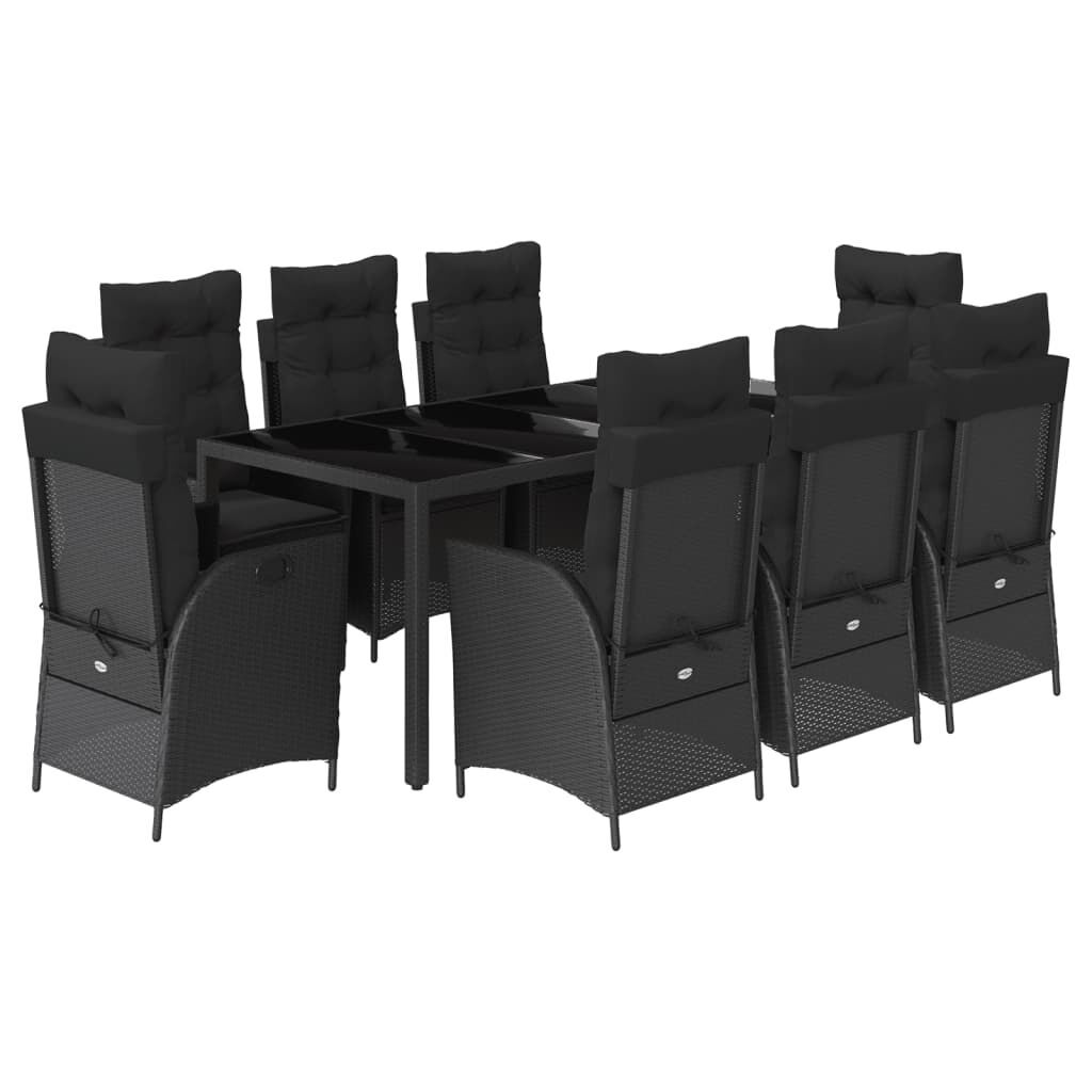 9 Piece Garden Dining Set with Cushions Black Poly Rattan 9 Piece Garden Dining Set with Cushions Black Poly Rattan