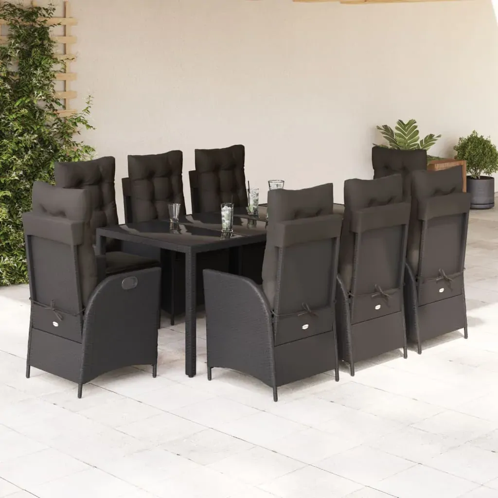 9 Piece Garden Dining Set with Cushions Black Poly Rattan 9 Piece Garden Dining Set with Cushions Black Poly Rattan