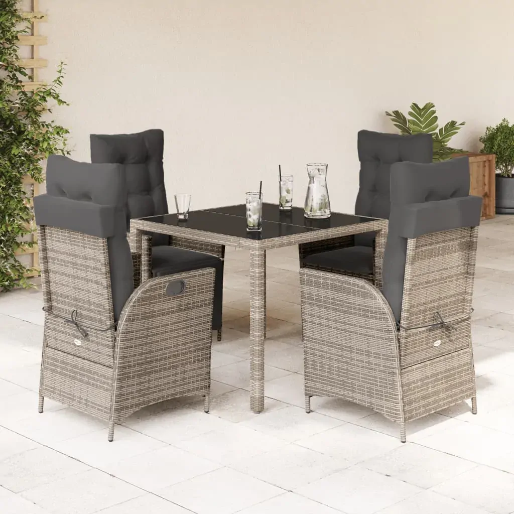 5 Piece Garden Dining Set with Cushions Grey Poly Rattan 5 Piece Garden Dining Set with Cushions Grey Poly Rattan