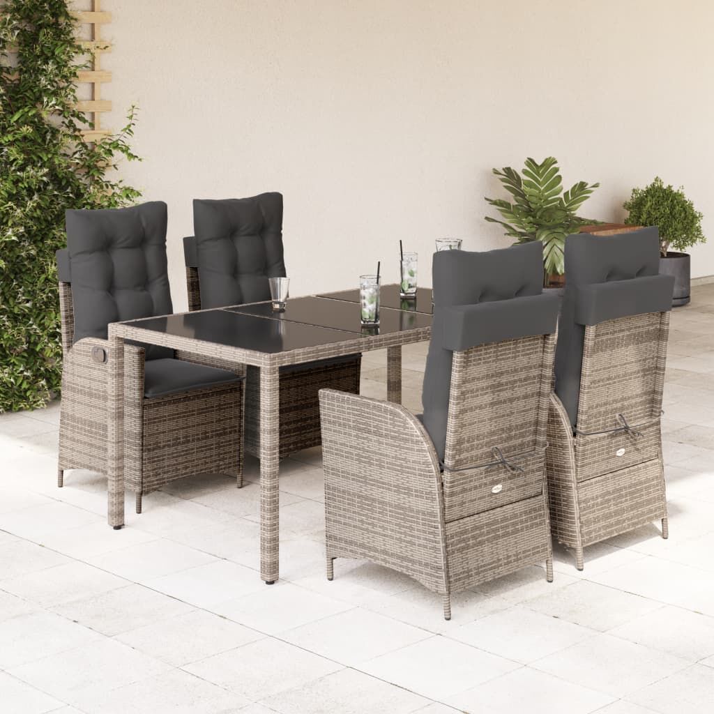 5 Piece Garden Dining Set with Cushions Grey Poly Rattan 5 Piece Garden Dining Set with Cushions Grey Poly Rattan
