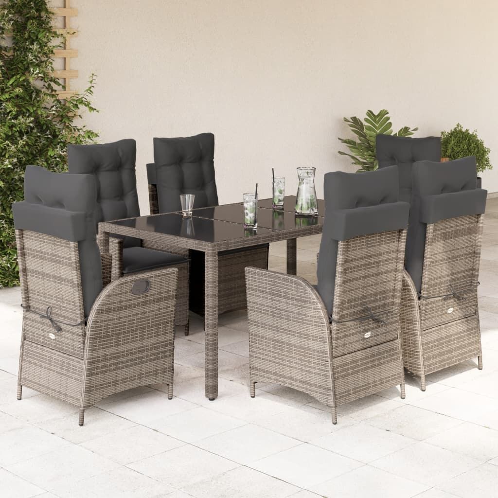 7 Piece Garden Dining Set with Cushions Grey Poly Rattan 7 Piece Garden Dining Set with Cushions Grey Poly Rattan