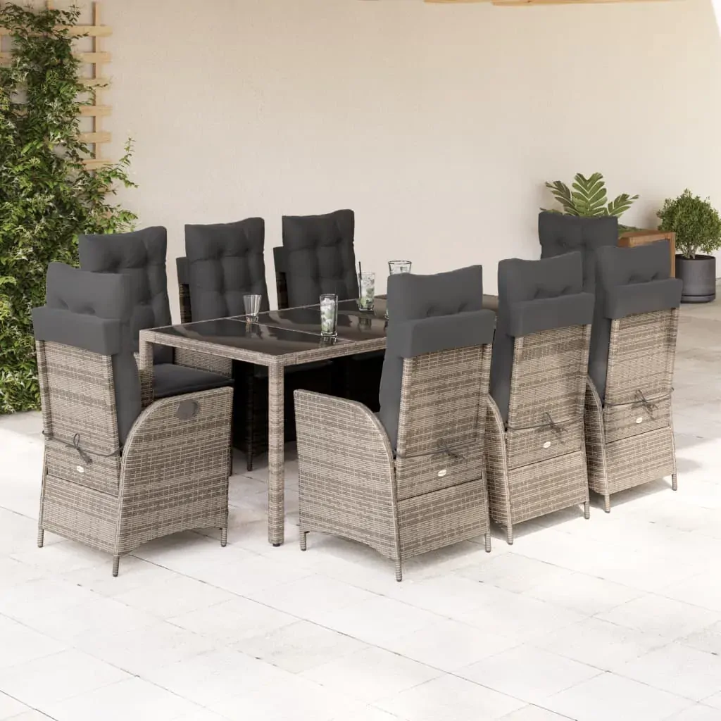 9 Piece Garden Dining Set with Cushions Grey Poly Rattan 9 Piece Garden Dining Set with Cushions Grey Poly Rattan