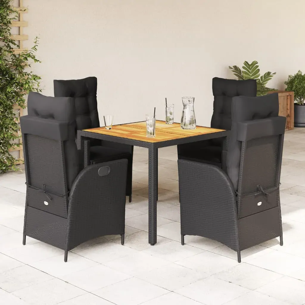 5 Piece Garden Dining Set with Cushions Black Poly Rattan 5 Piece Garden Dining Set with Cushions Black Poly Rattan