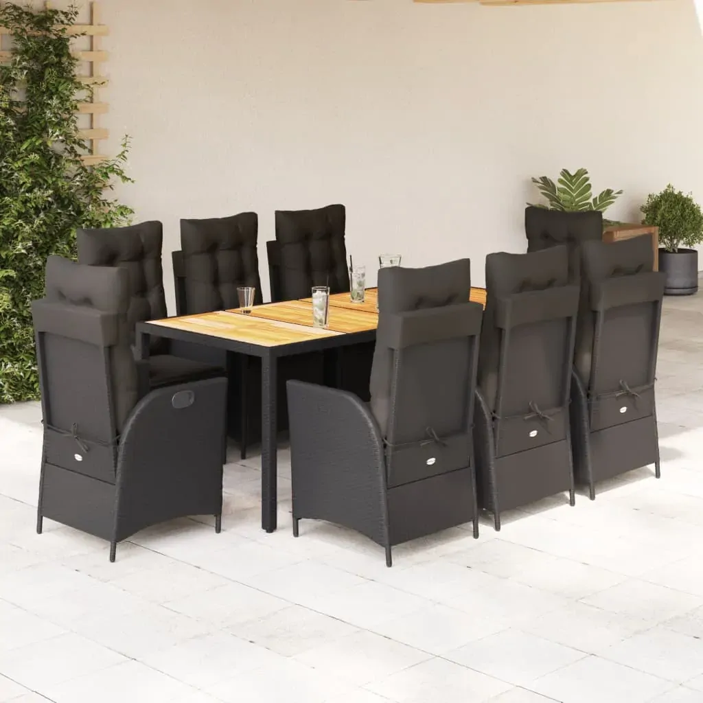 9 Piece Garden Dining Set with Cushions Black Poly Rattan 9 Piece Garden Dining Set with Cushions Black Poly Rattan