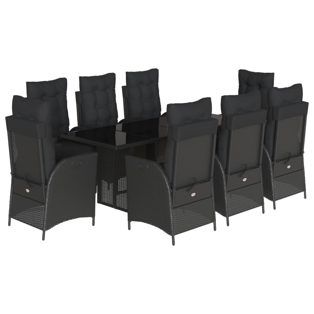 9 Piece Garden Dining Set with Cushions Black Poly Rattan 9 Piece Garden Dining Set with Cushions Black Poly Rattan