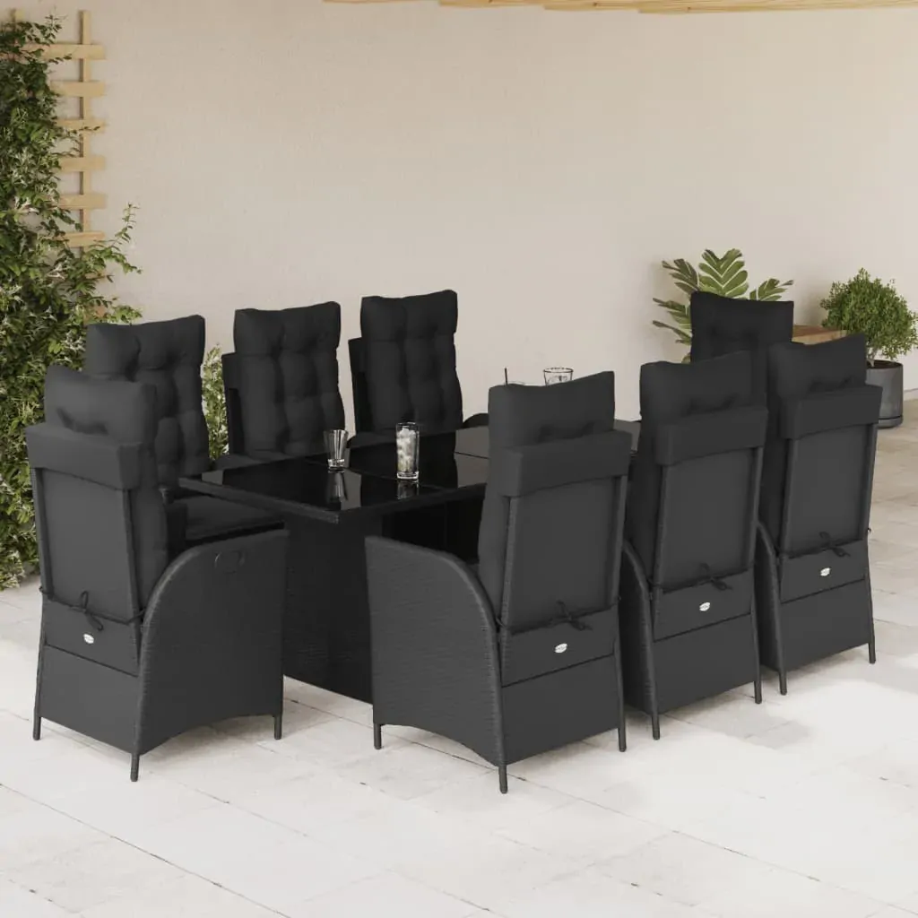 9 Piece Garden Dining Set with Cushions Black Poly Rattan 9 Piece Garden Dining Set with Cushions Black Poly Rattan