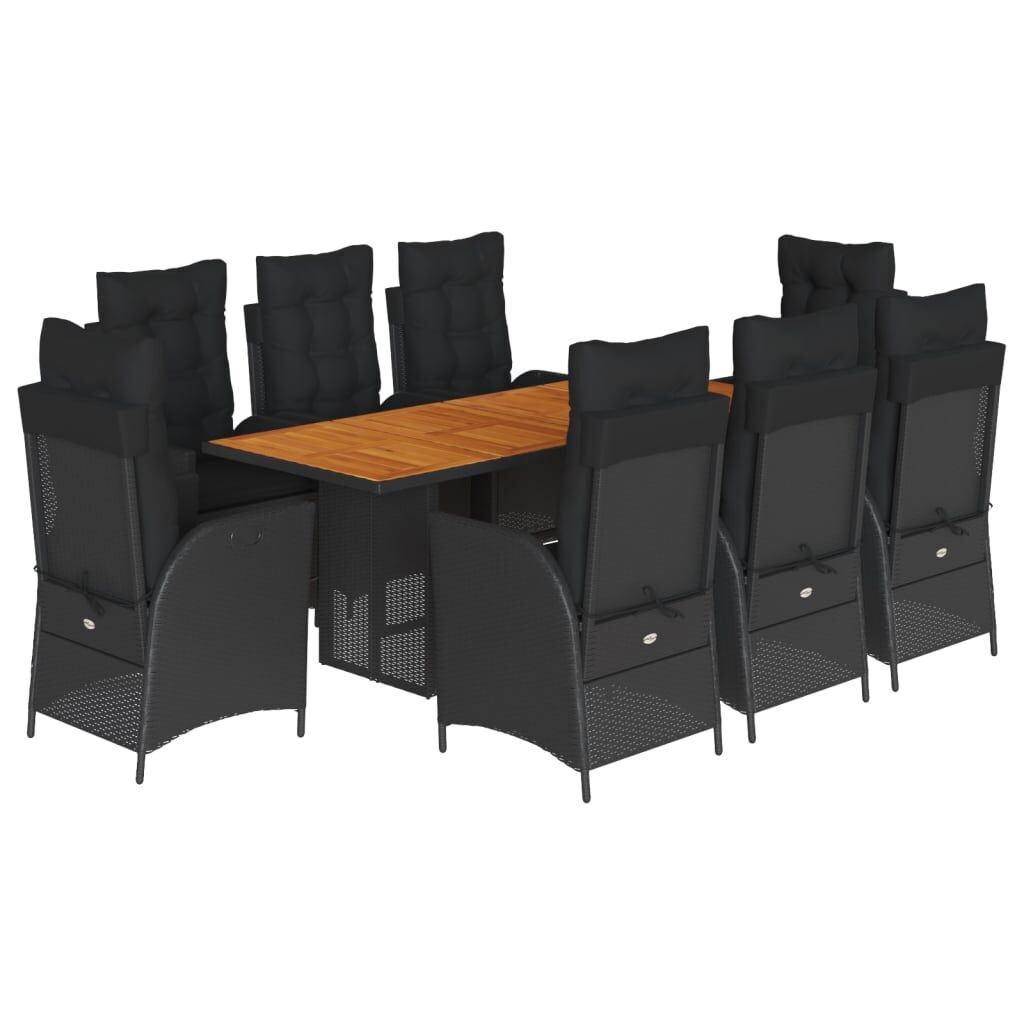9 Piece Garden Dining Set with Cushions Black Poly Rattan 9 Piece Garden Dining Set with Cushions Black Poly Rattan