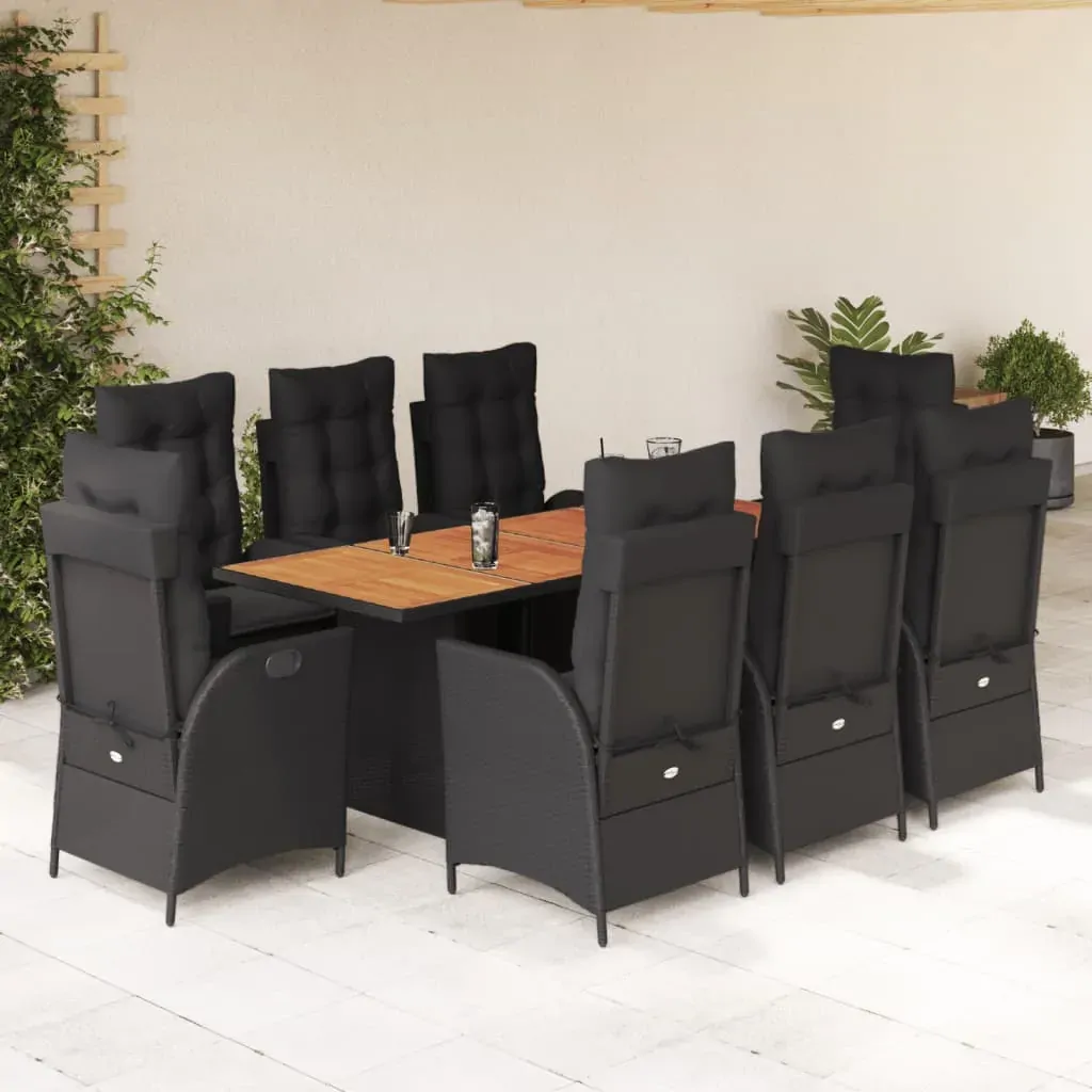 9 Piece Garden Dining Set with Cushions Black Poly Rattan 9 Piece Garden Dining Set with Cushions Black Poly Rattan
