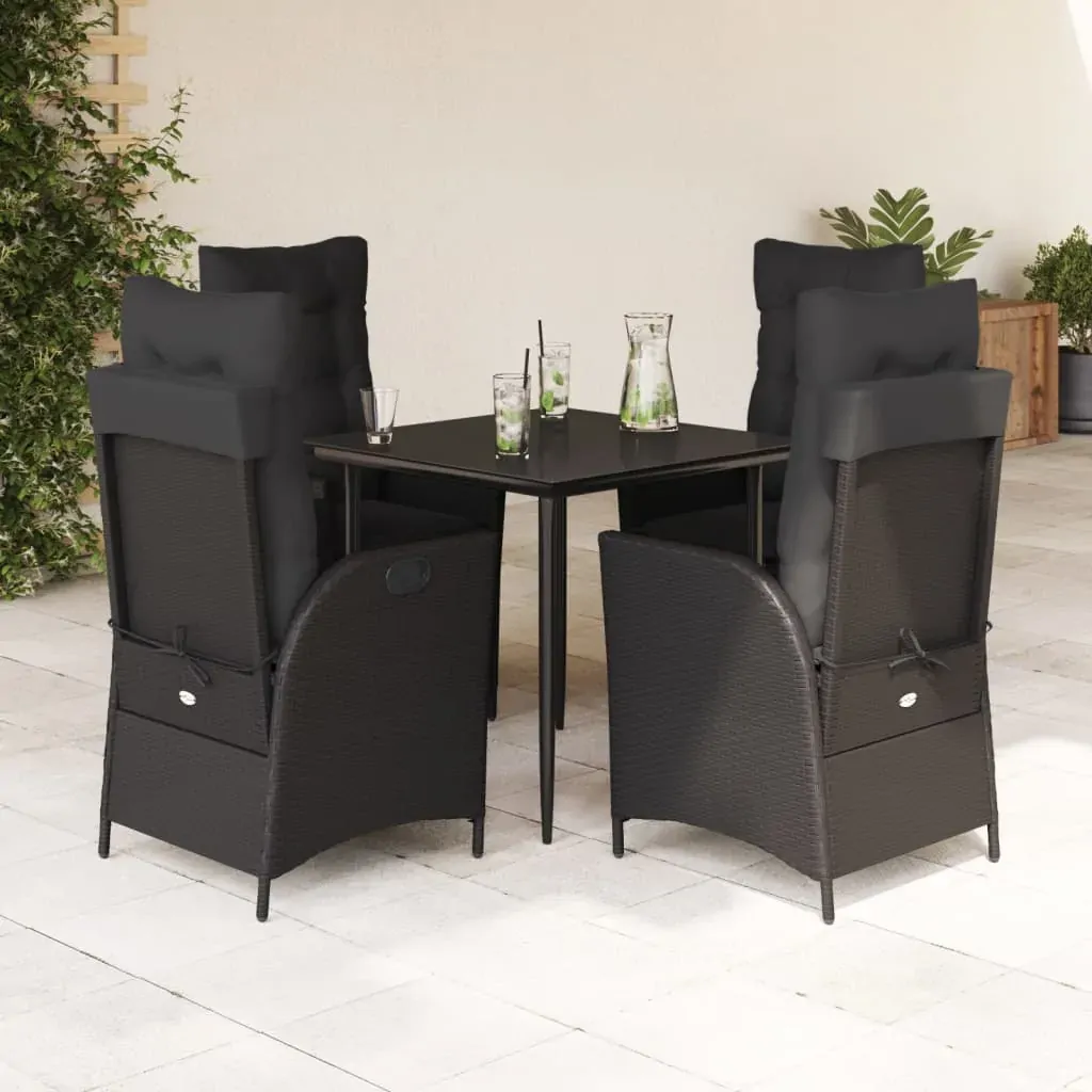 5 Piece Garden Dining Set with Cushions Black Poly Rattan 5 Piece Garden Dining Set with Cushions Black Poly Rattan