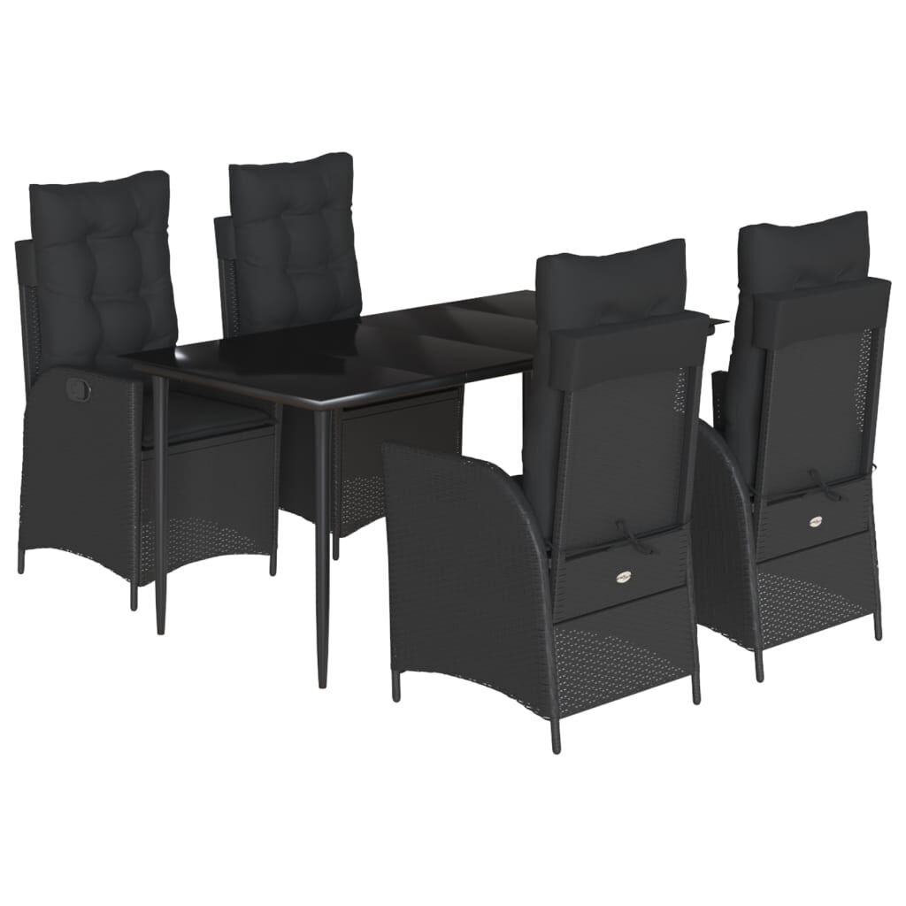 5 Piece Garden Dining Set with Cushions Black Poly Rattan 5 Piece Garden Dining Set with Cushions Black Poly Rattan