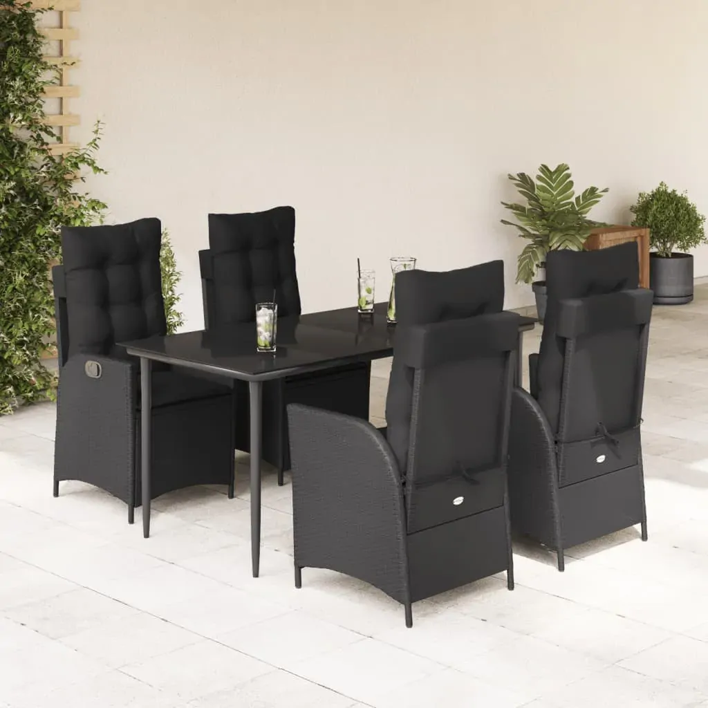 5 Piece Garden Dining Set with Cushions Black Poly Rattan 5 Piece Garden Dining Set with Cushions Black Poly Rattan