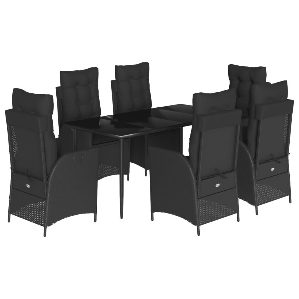 7 Piece Garden Dining Set with Cushions Black Poly Rattan 7 Piece Garden Dining Set with Cushions Black Poly Rattan