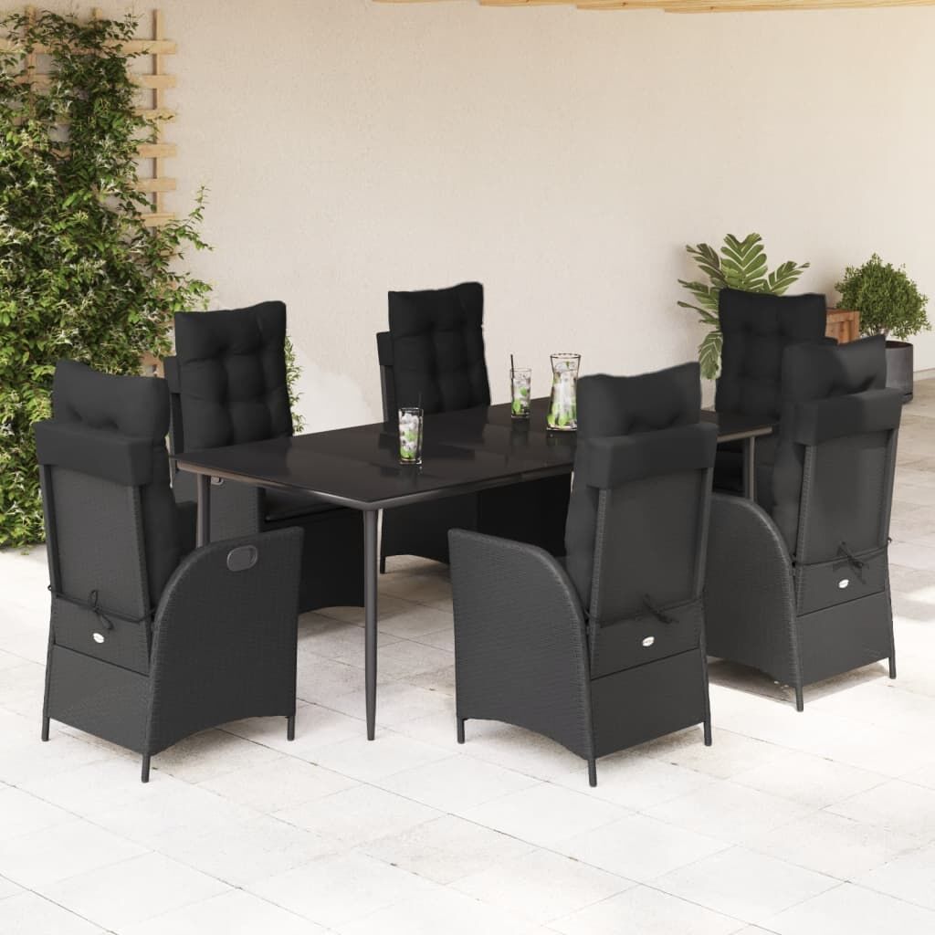 7 Piece Garden Dining Set with Cushions Black Poly Rattan 7 Piece Garden Dining Set with Cushions Black Poly Rattan