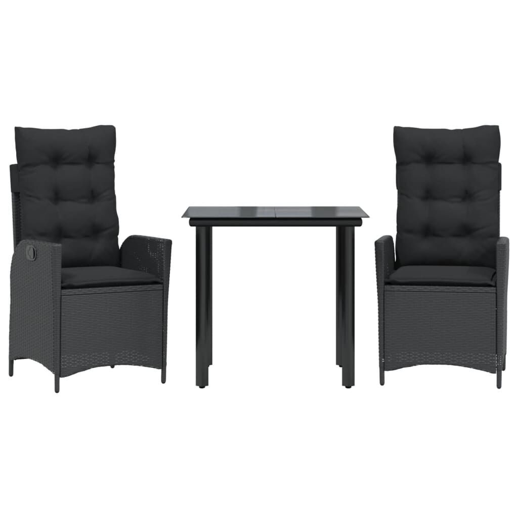 3 Piece Garden Dining Set with Cushions Black Poly Rattan 3 Piece Garden Dining Set with Cushions Black Poly Rattan