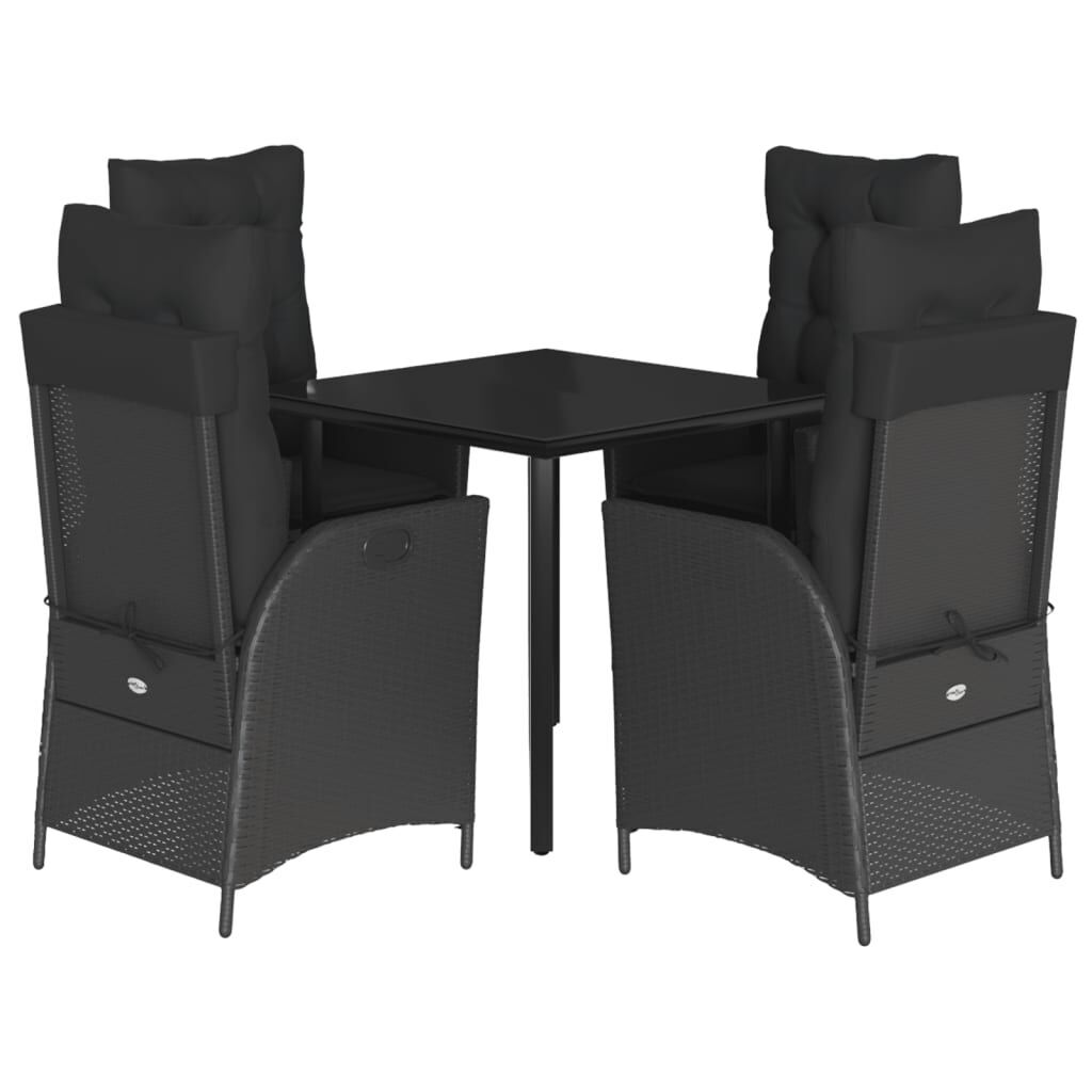 5 Piece Garden Dining Set with Cushions Black Poly Rattan 5 Piece Garden Dining Set with Cushions Black Poly Rattan