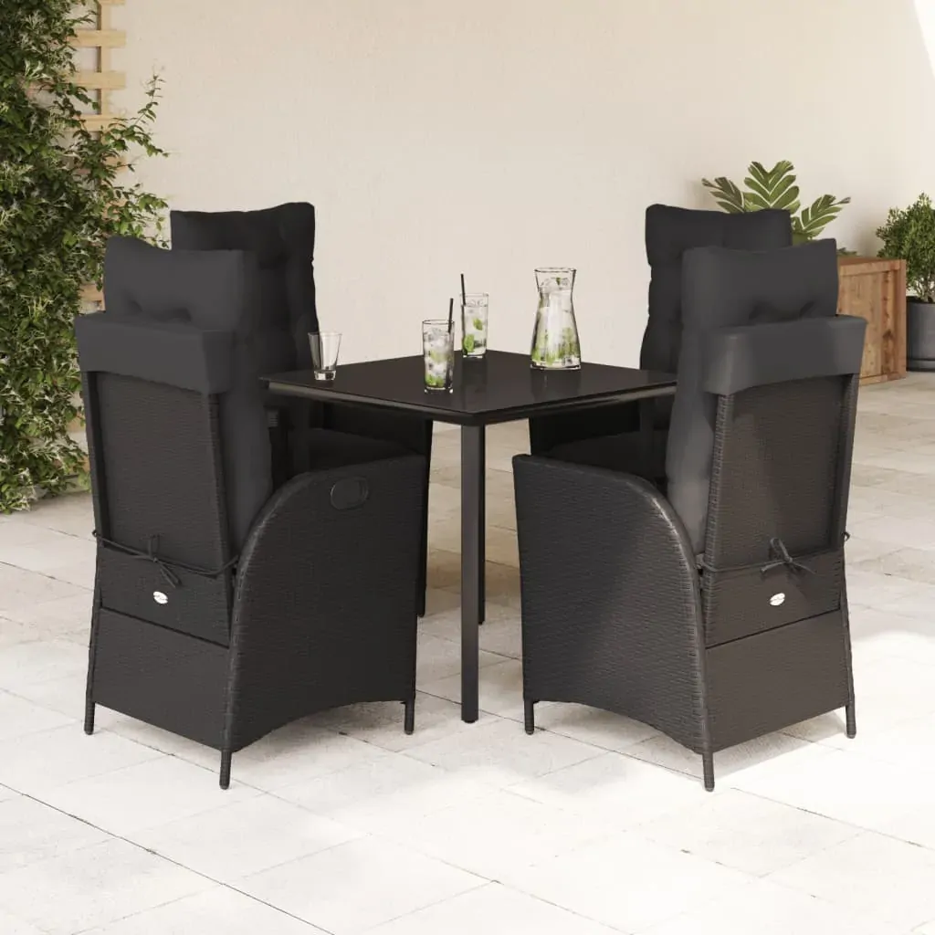 5 Piece Garden Dining Set with Cushions Black Poly Rattan 5 Piece Garden Dining Set with Cushions Black Poly Rattan