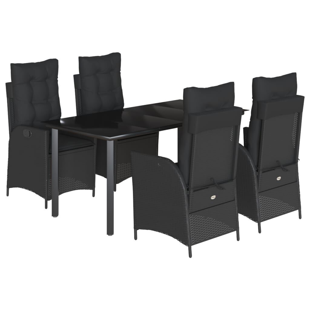 5 Piece Garden Dining Set with Cushions Black Poly Rattan 5 Piece Garden Dining Set with Cushions Black Poly Rattan