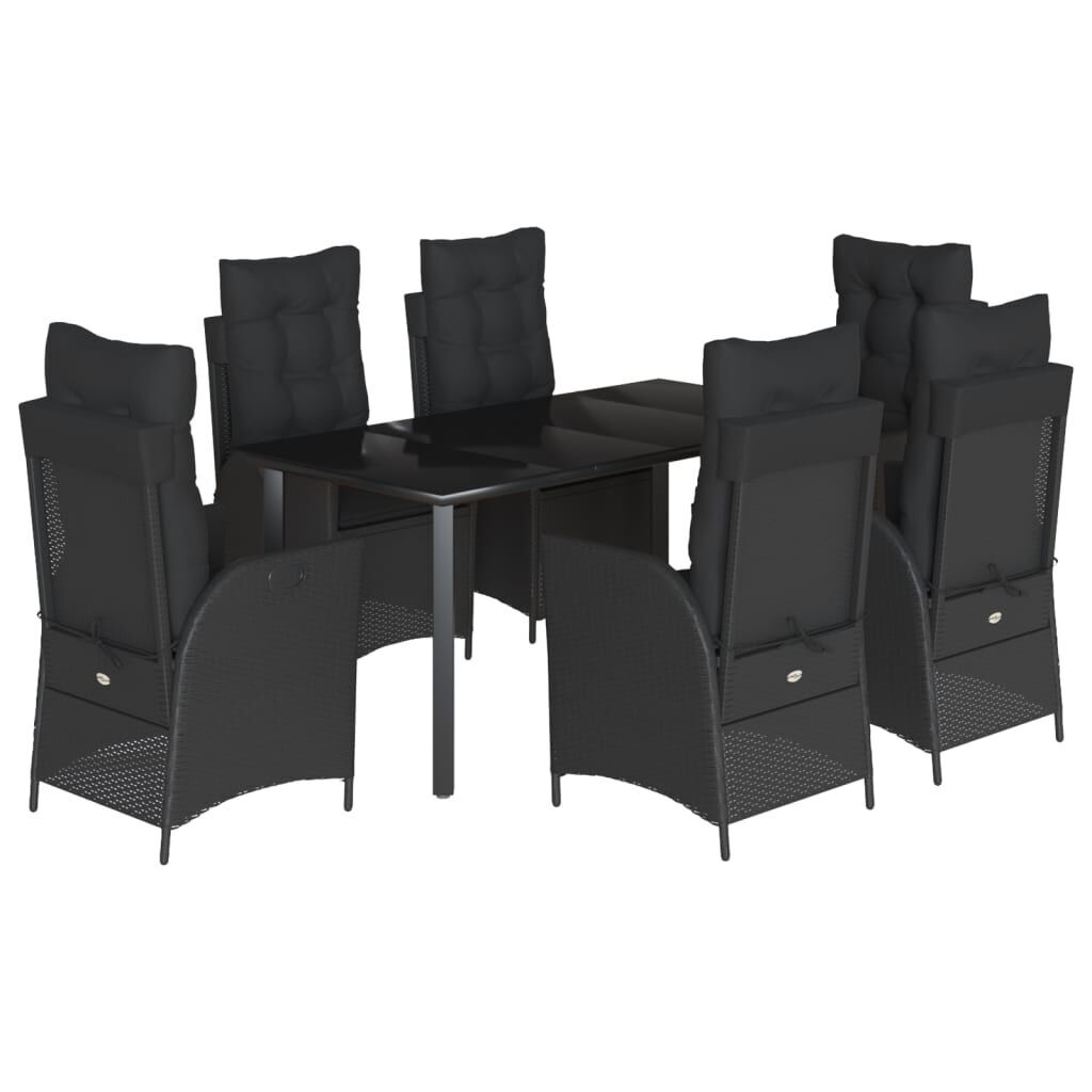 7 Piece Garden Dining Set with Cushions Black Poly Rattan 7 Piece Garden Dining Set with Cushions Black Poly Rattan