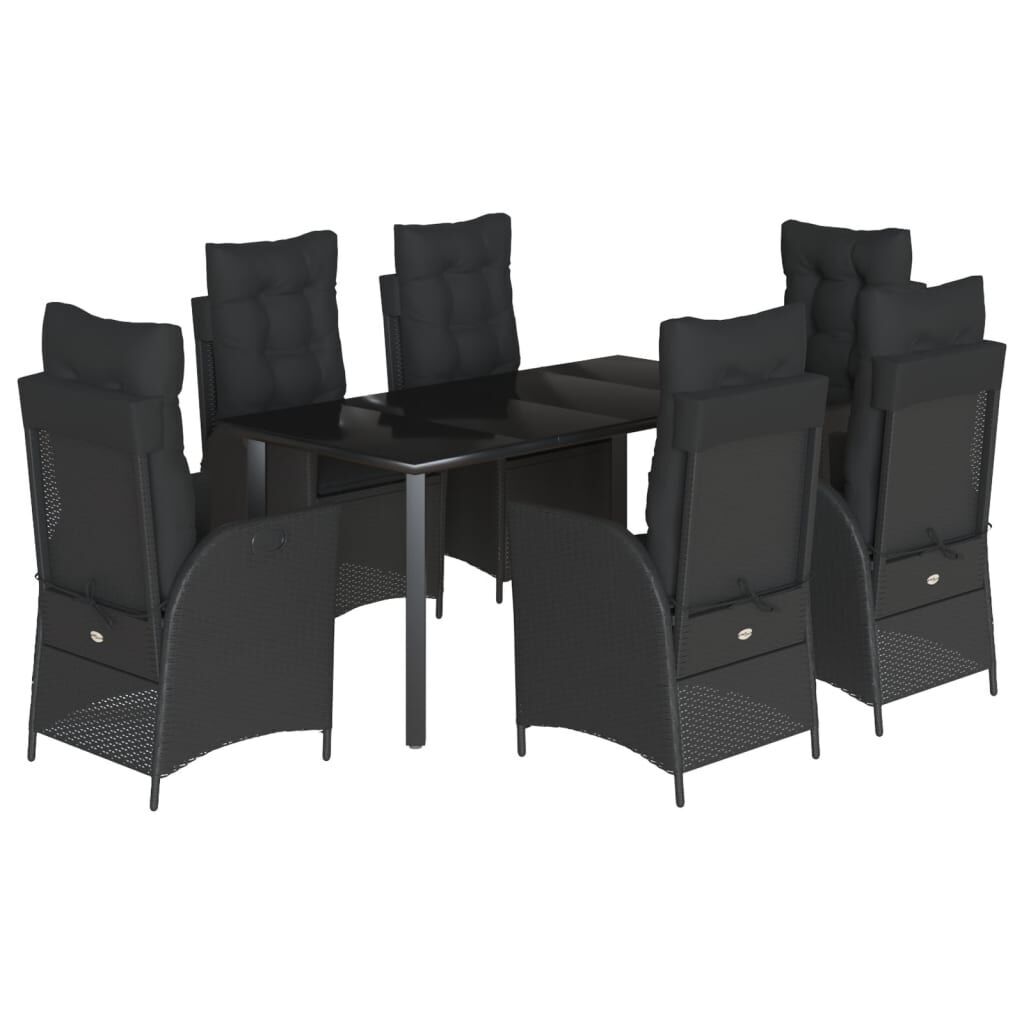7 Piece Garden Dining Set with Cushions Black Poly Rattan 7 Piece Garden Dining Set with Cushions Black Poly Rattan