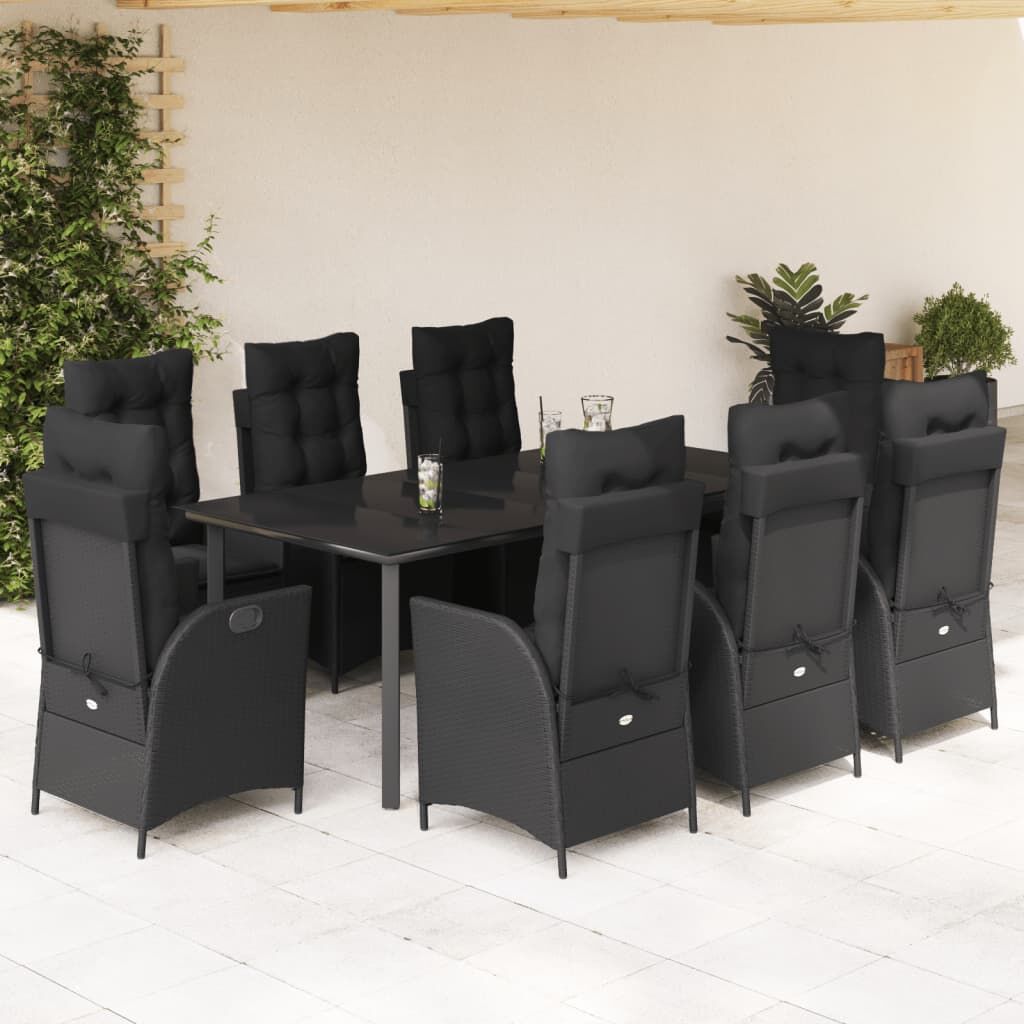 9 Piece Garden Dining Set with Cushions Black Poly Rattan 9 Piece Garden Dining Set with Cushions Black Poly Rattan