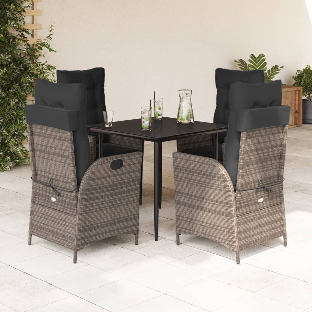 5 Piece Garden Dining Set with Cushions Grey Poly Rattan 5 Piece Garden Dining Set with Cushions Grey Poly Rattan