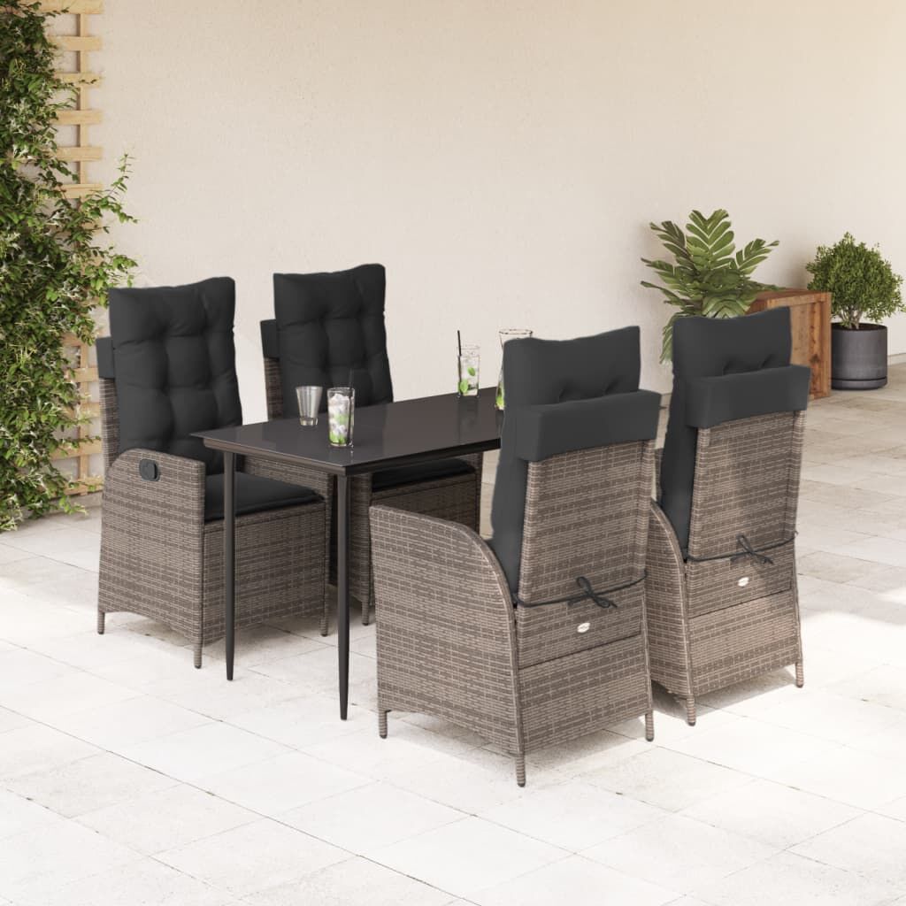 5 Piece Garden Dining Set with Cushions Grey Poly Rattan 5 Piece Garden Dining Set with Cushions Grey Poly Rattan