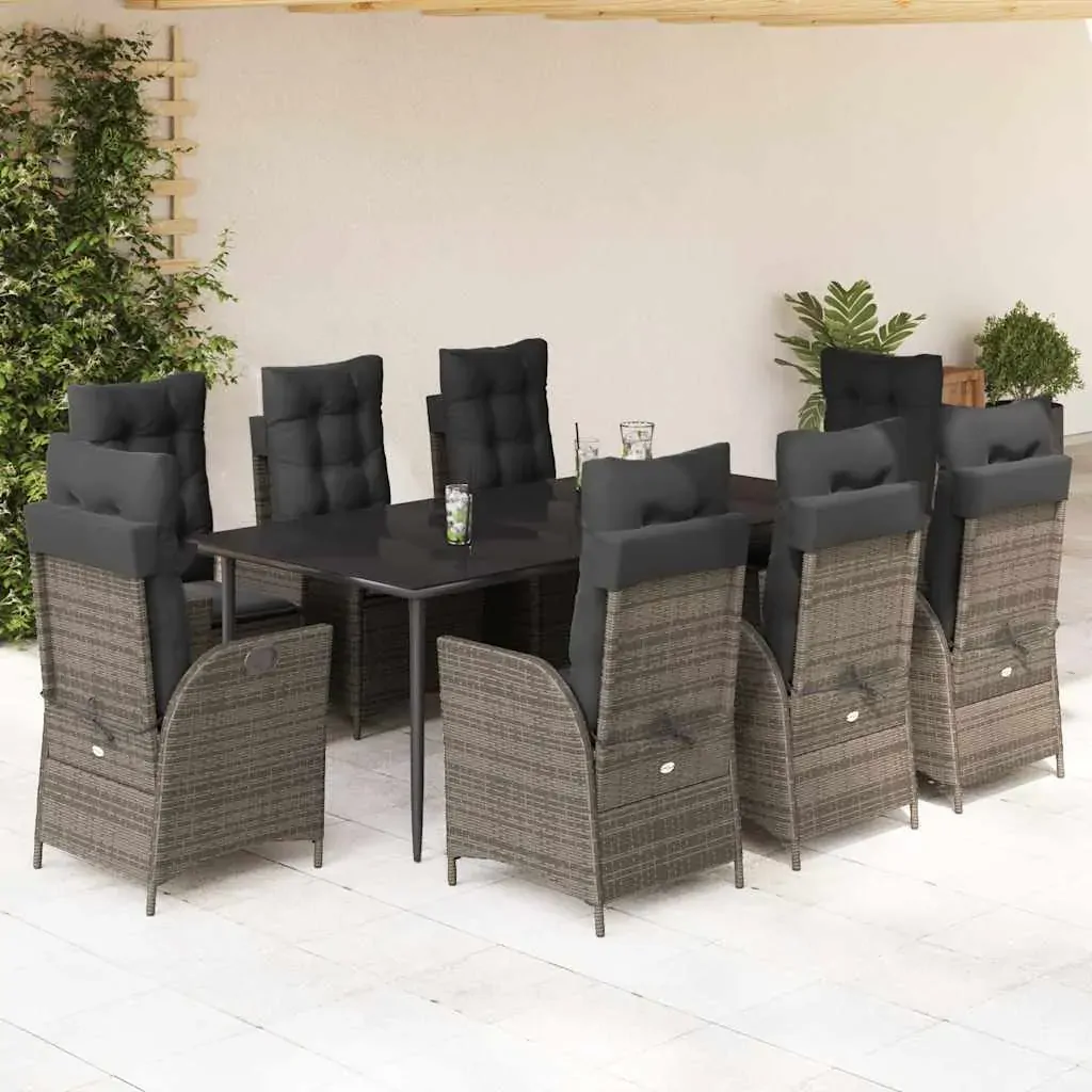 9 Piece Garden Dining Set with Cushions Grey Poly Rattan 9 Piece Garden Dining Set with Cushions Grey Poly Rattan