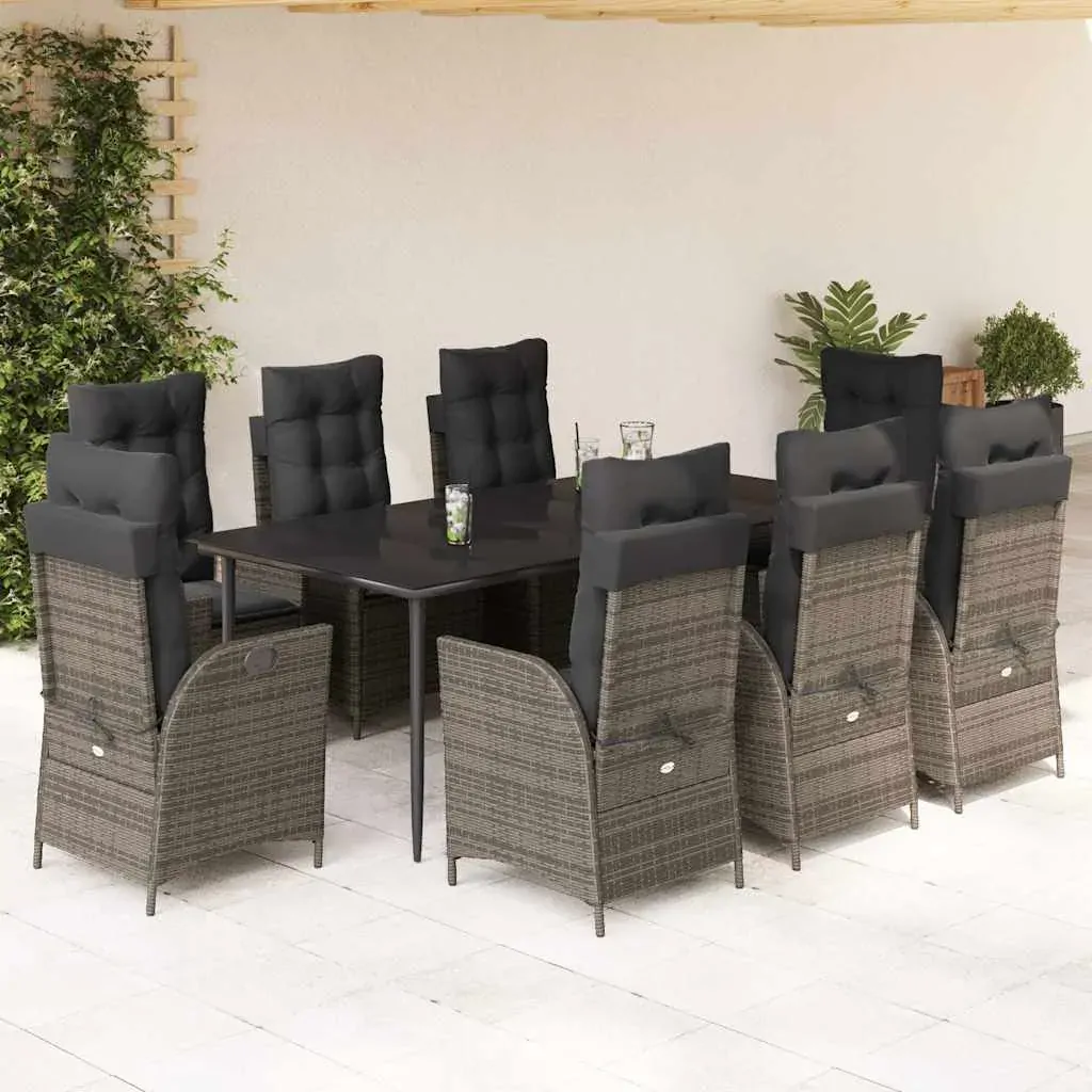 9 Piece Garden Dining Set with Cushions Grey Poly Rattan 9 Piece Garden Dining Set with Cushions Grey Poly Rattan