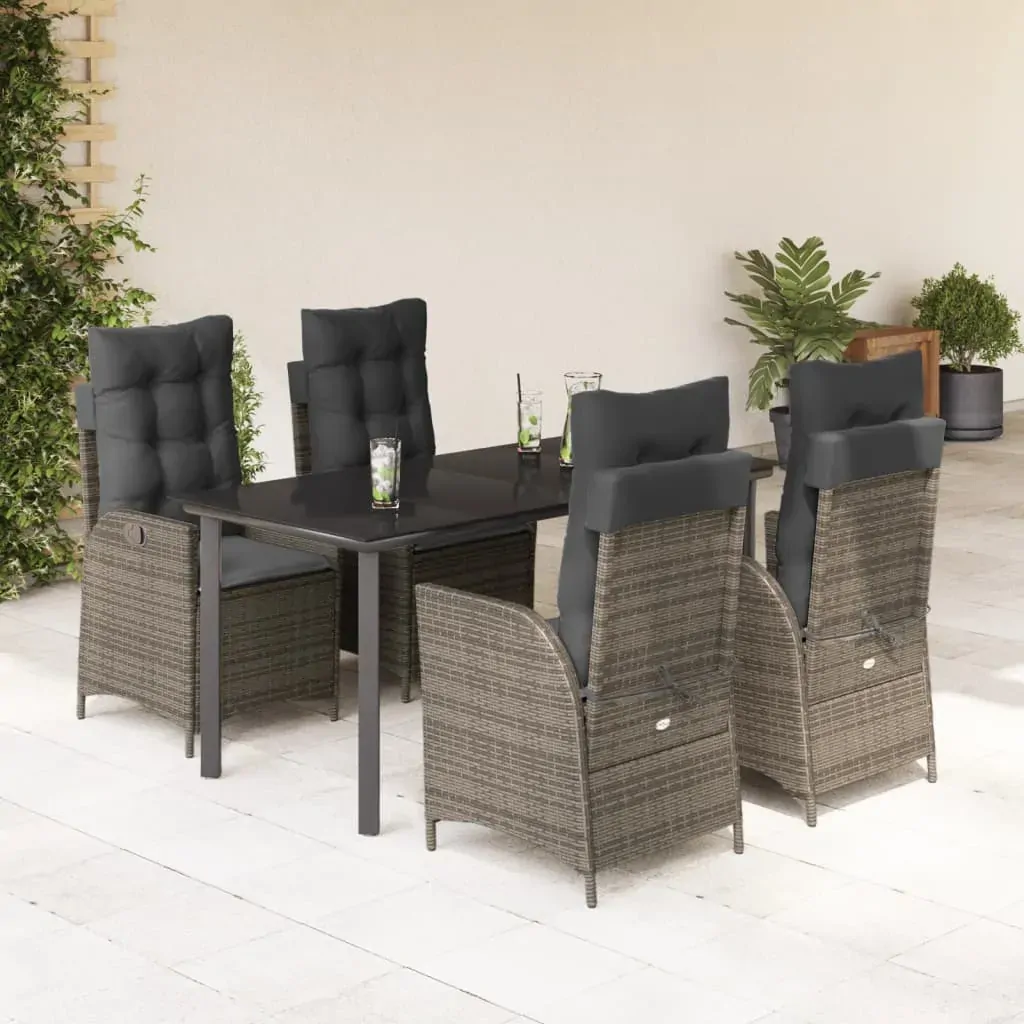 5 Piece Garden Dining Set with Cushions Grey Poly Rattan 5 Piece Garden Dining Set with Cushions Grey Poly Rattan