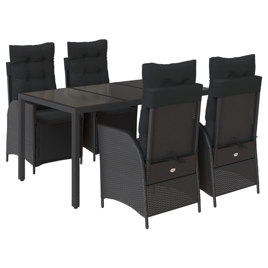 5 Piece Garden Dining Set with Cushions Black Poly Rattan 5 Piece Garden Dining Set with Cushions Black Poly Rattan