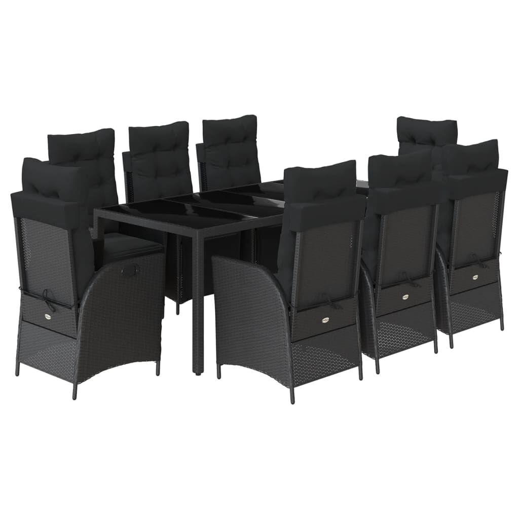9 Piece Garden Dining Set with Cushions Black Poly Rattan 9 Piece Garden Dining Set with Cushions Black Poly Rattan