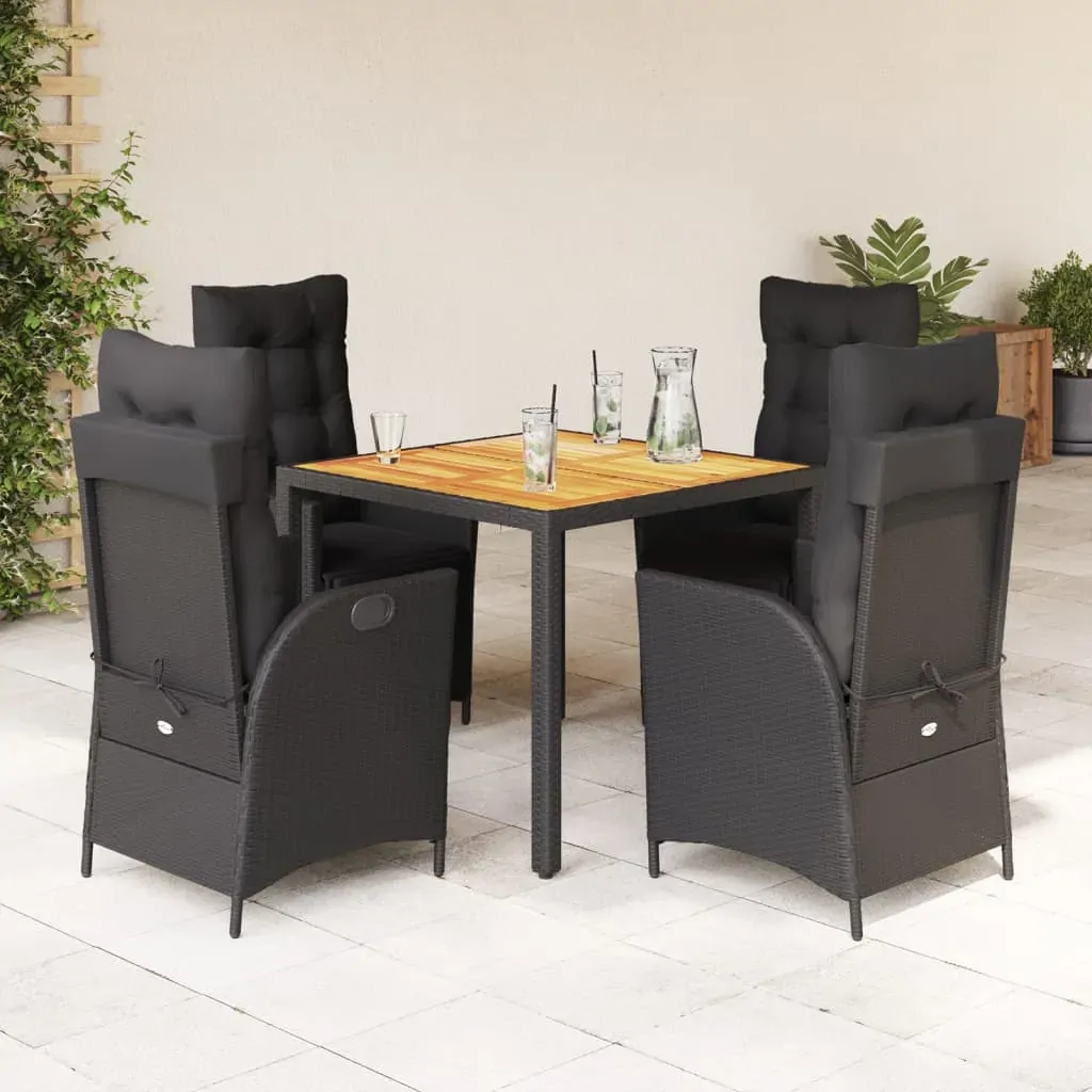 5 Piece Garden Dining Set with Cushions Black Poly Rattan 5 Piece Garden Dining Set with Cushions Black Poly Rattan