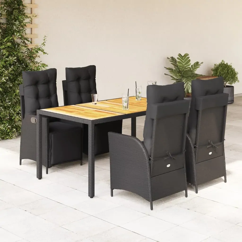 5 Piece Garden Dining Set with Cushions Black Poly Rattan 5 Piece Garden Dining Set with Cushions Black Poly Rattan