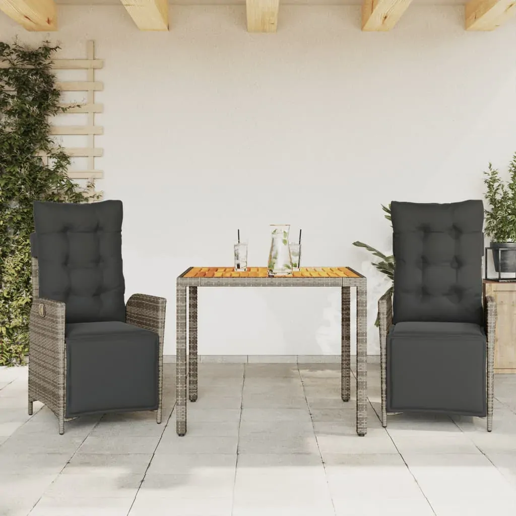 3 Piece Garden Dining Set with Cushions Grey Poly Rattan 3 Piece Garden Dining Set with Cushions Grey Poly Rattan