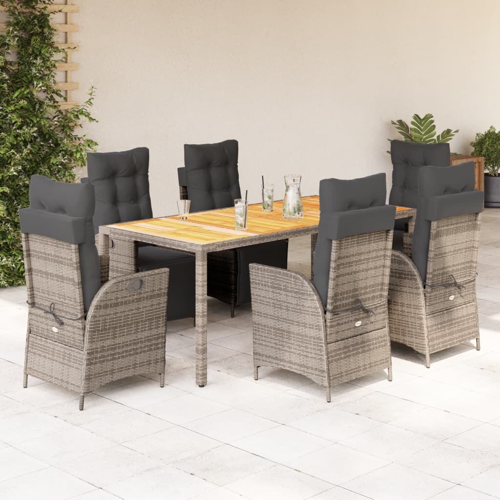 7 Piece Garden Dining Set with Cushions Grey Poly Rattan 7 Piece Garden Dining Set with Cushions Grey Poly Rattan