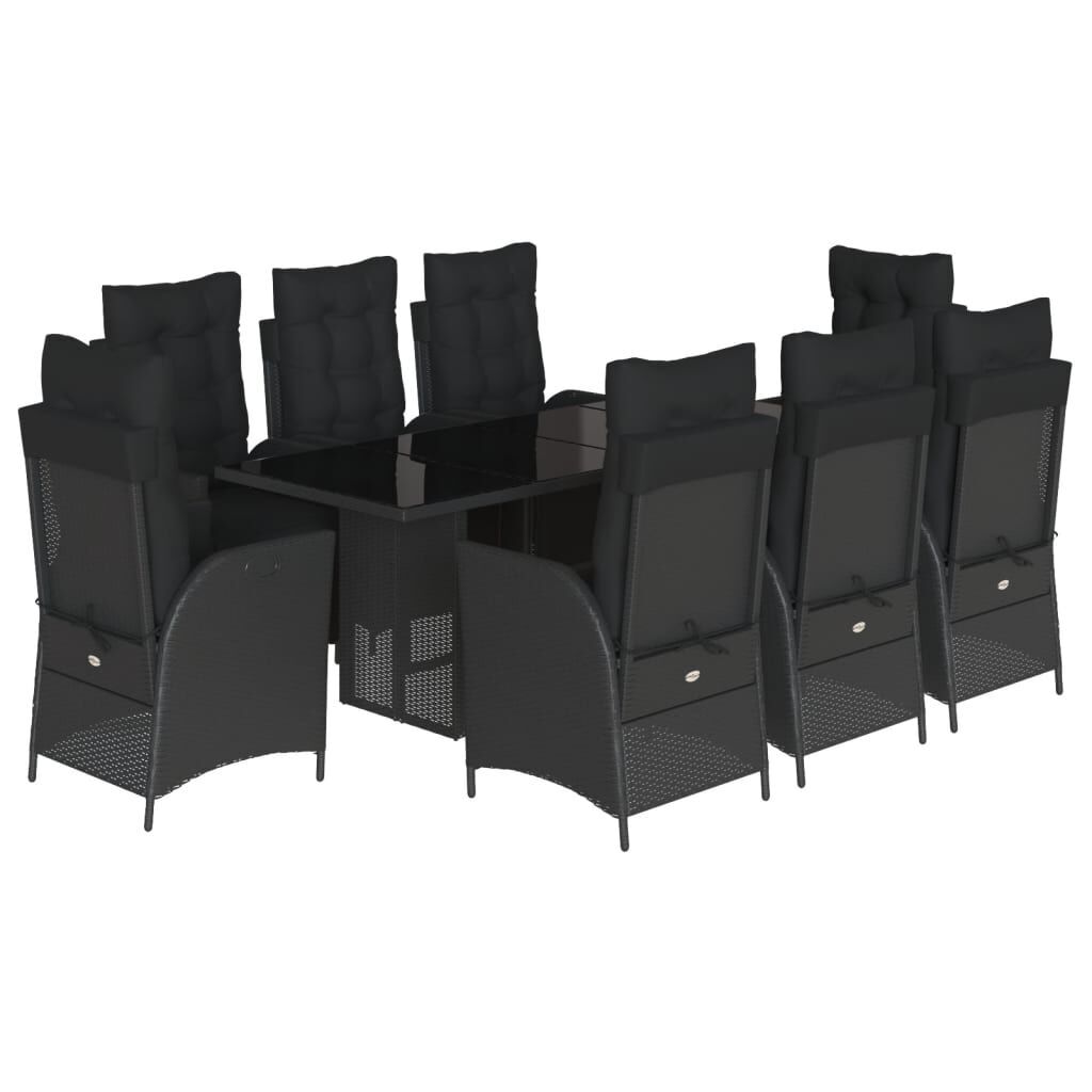 9 Piece Garden Dining Set with Cushions Black Poly Rattan 9 Piece Garden Dining Set with Cushions Black Poly Rattan