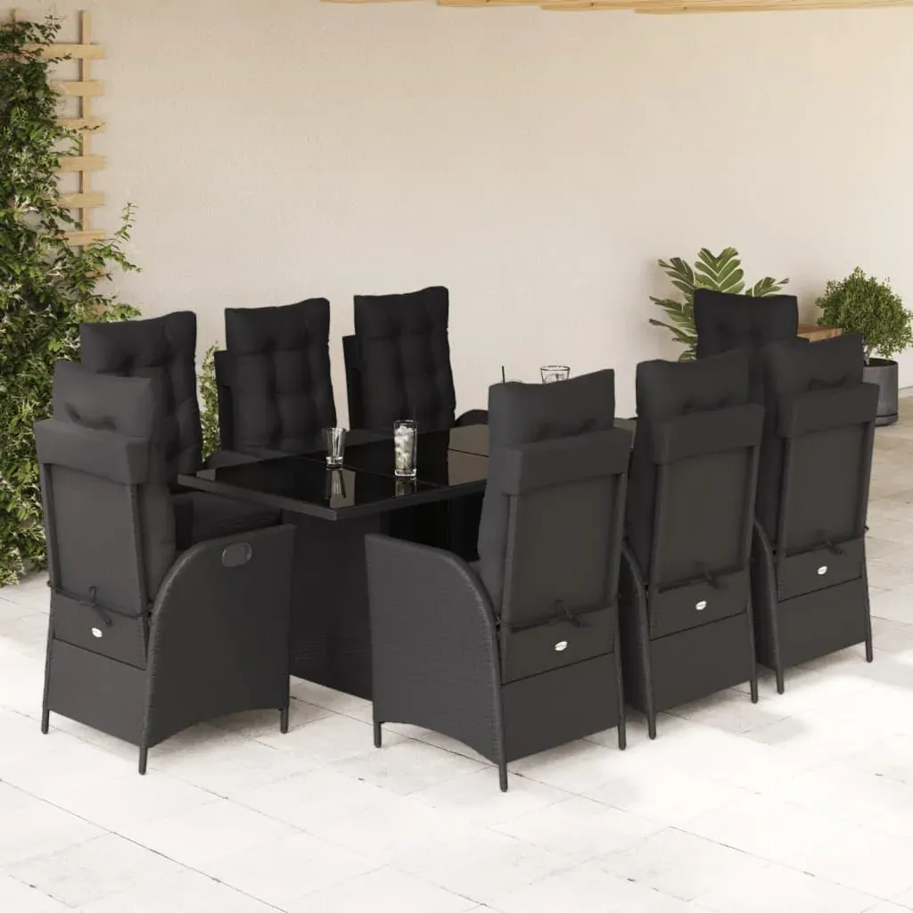 9 Piece Garden Dining Set with Cushions Black Poly Rattan 9 Piece Garden Dining Set with Cushions Black Poly Rattan