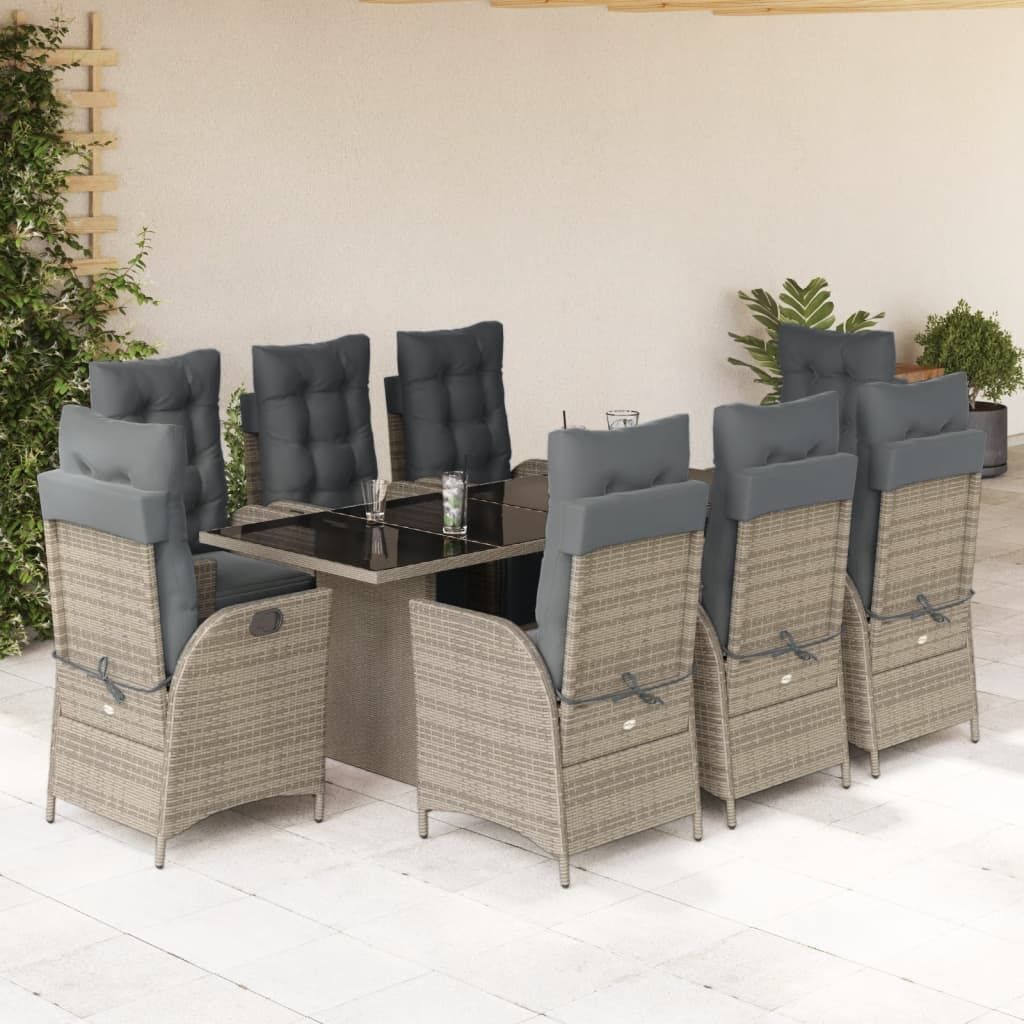 9 Piece Garden Dining Set with Cushions Grey Poly Rattan 9 Piece Garden Dining Set with Cushions Grey Poly Rattan