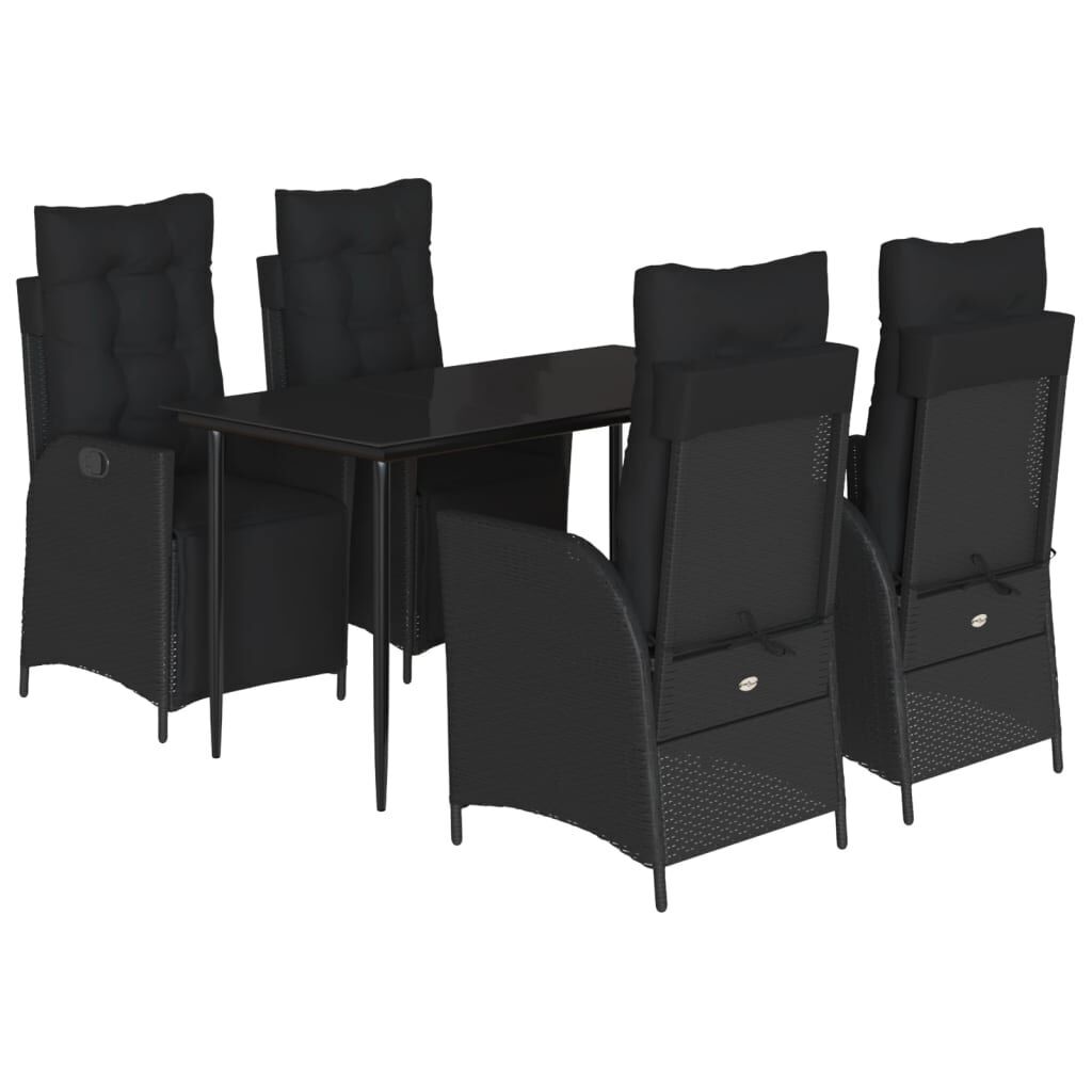 5 Piece Garden Dining Set with Cushions Black Poly Rattan 5 Piece Garden Dining Set with Cushions Black Poly Rattan