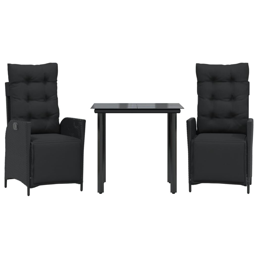 3 Piece Garden Dining Set with Cushions Black Poly Rattan 3 Piece Garden Dining Set with Cushions Black Poly Rattan