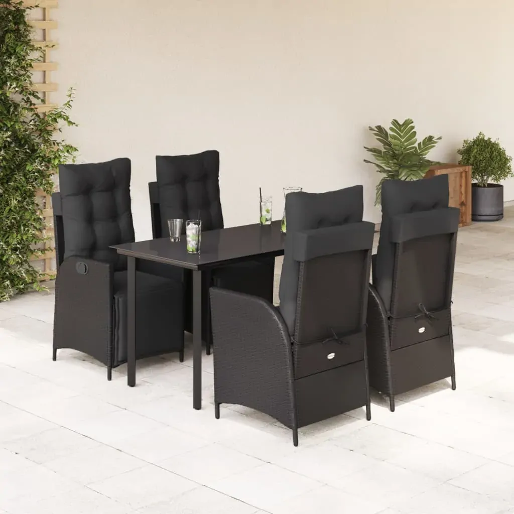 5 Piece Garden Dining Set with Cushions Black Poly Rattan 5 Piece Garden Dining Set with Cushions Black Poly Rattan