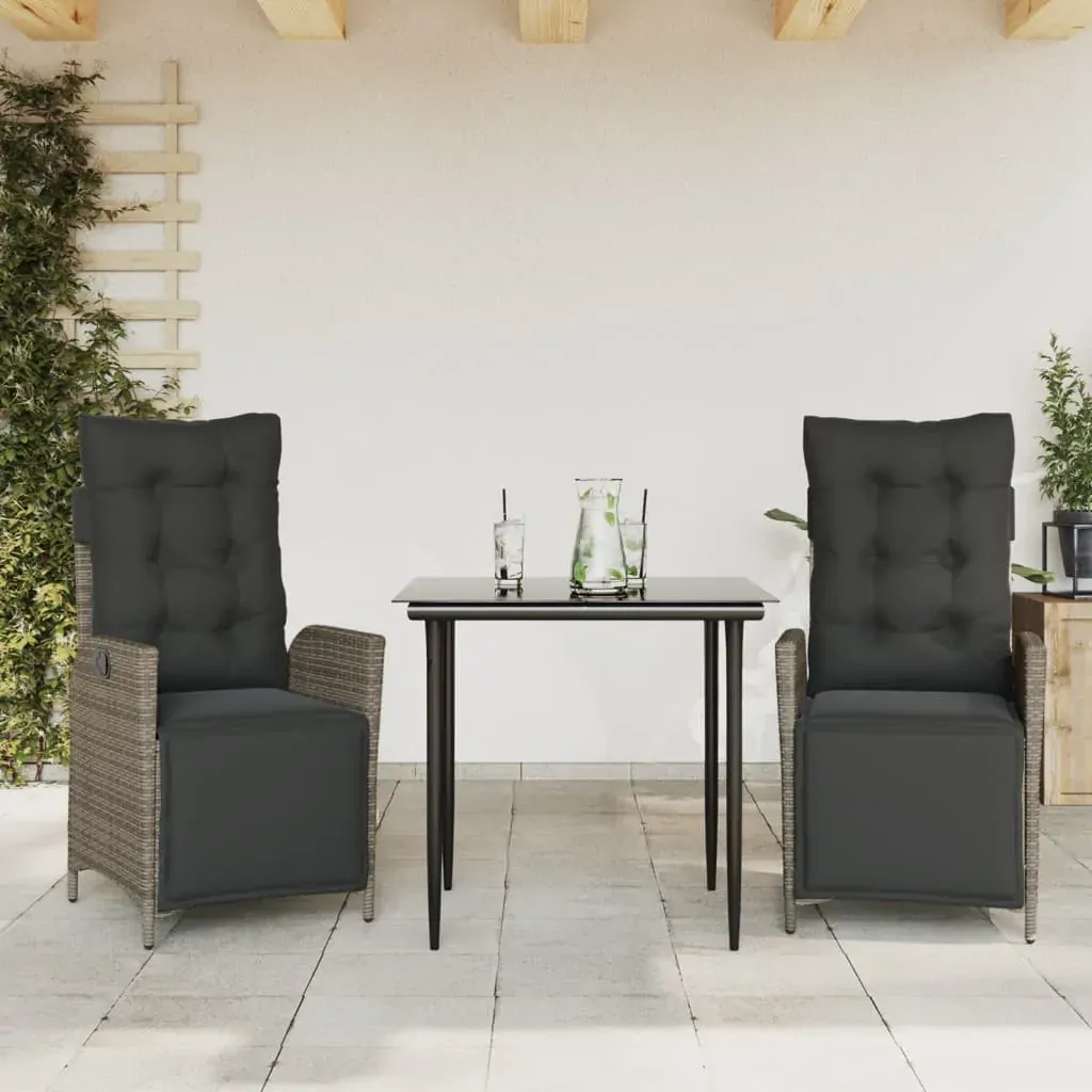 3 Piece Garden Dining Set with Cushions Grey Poly Rattan 3 Piece Garden Dining Set with Cushions Grey Poly Rattan