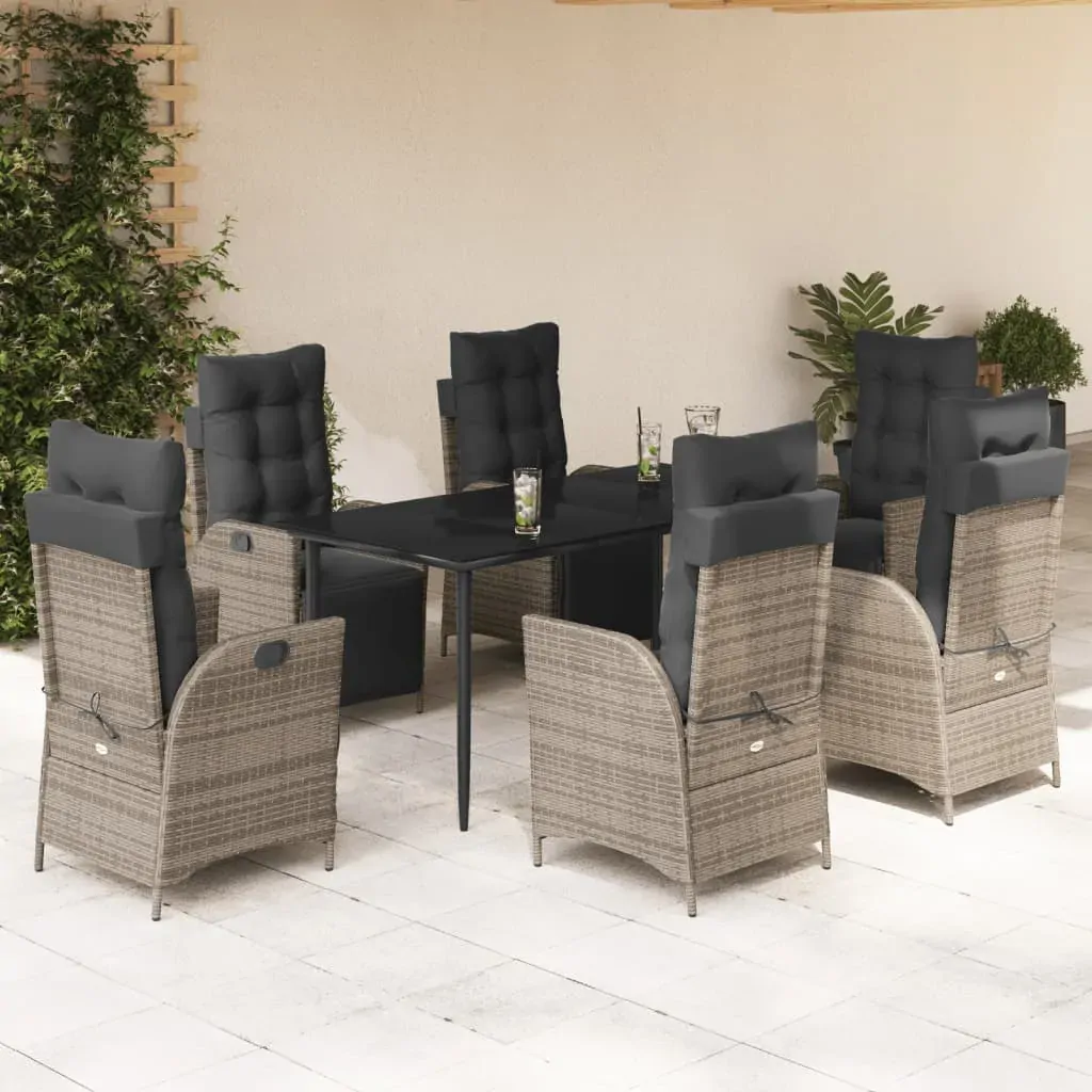 7 Piece Garden Dining Set with Cushions Grey Poly Rattan 7 Piece Garden Dining Set with Cushions Grey Poly Rattan