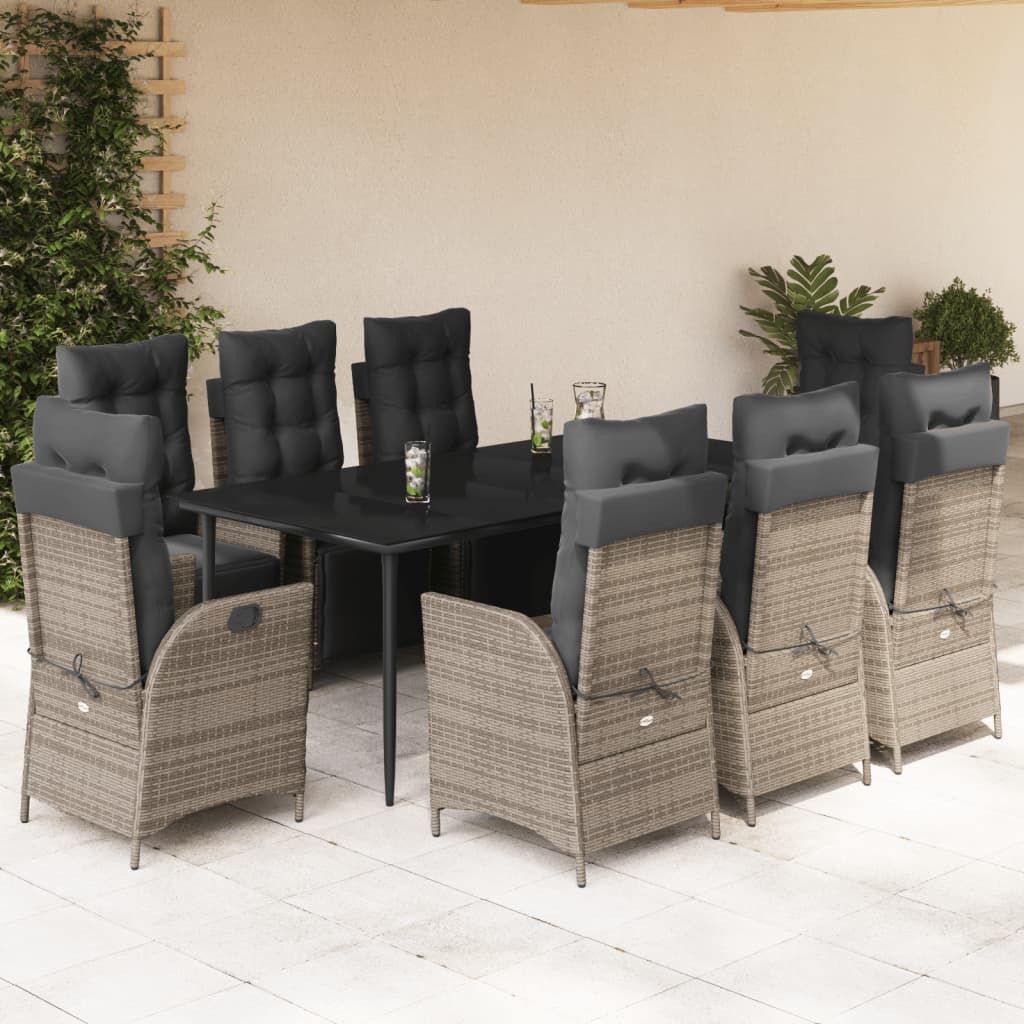 9 Piece Garden Dining Set with Cushions Grey Poly Rattan 9 Piece Garden Dining Set with Cushions Grey Poly Rattan
