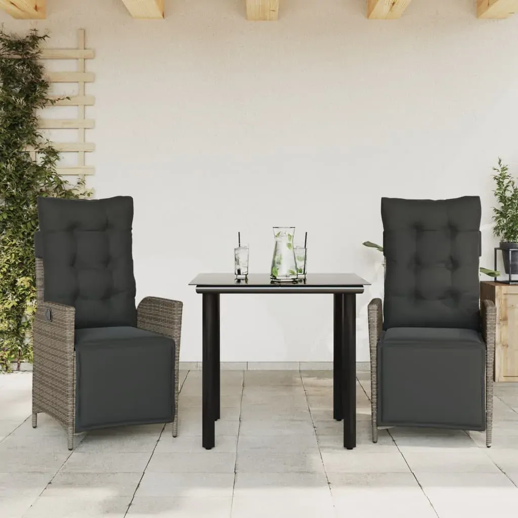 3 Piece Garden Dining Set with Cushions Grey Poly Rattan 3 Piece Garden Dining Set with Cushions Grey Poly Rattan
