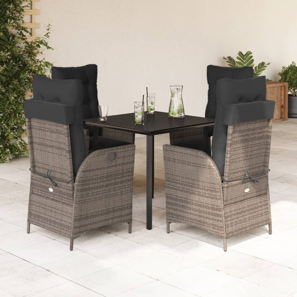 5 Piece Garden Dining Set with Cushions Grey Poly Rattan 5 Piece Garden Dining Set with Cushions Grey Poly Rattan
